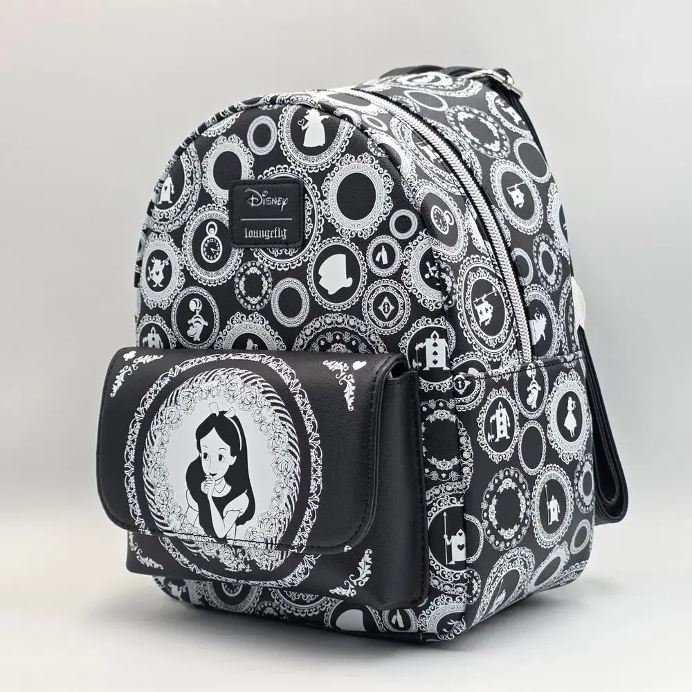 Loungefly Disney Alice In Wonderland Black & White Mini Backpack New